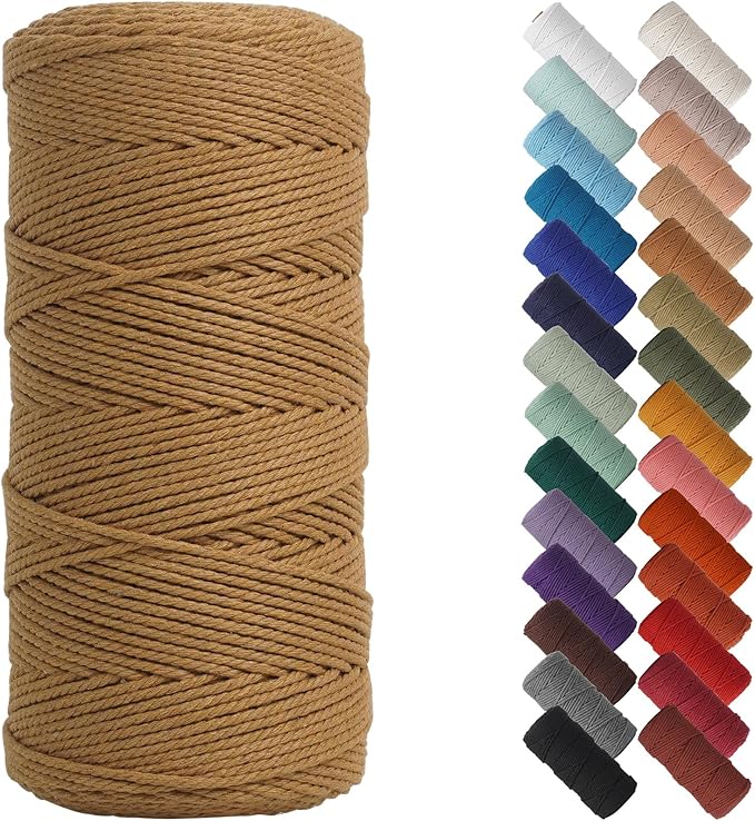 NOANTA Coffee Macrame Cord 2mm x 220yards, Colored Macrame Rope, Cotton Rope Macrame Yarn, Colorful Cotton Craft Cord for Wall Hanging, Plant Hangers, Crafts, Knitting