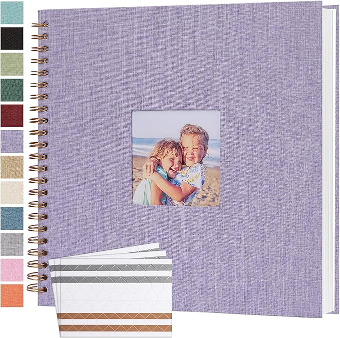 Scrapbook Photo Album 12x12 Inches 80 Pages Hardcover Kraft Paper Linen Cover Scrap Book Memory Book DIY Scrapbook Albums for Wedding Baby Boyfriend Travel Anniversary Family, Purple