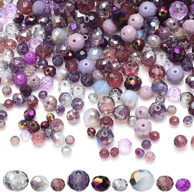 1000pcs 4/6/8mm Purple Color Briolette Crystal Glass Beads for Jewelry Making Supply,Round Rondelle Faceted Spacer Beads,Crystal Beads for Bracelets Necklaces DIY Crafts