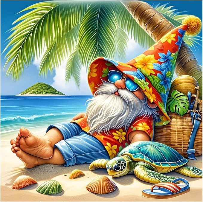 AMORARS Gnome Diamond Painting Kit for Adults, 5D Beach Gnome Diamond Art Beginners - DIY Full Diamond Dot Gem Art Paintings, Gifts,Suitable Home Wall Arts and Craft Paint Kits, 12x12Inch