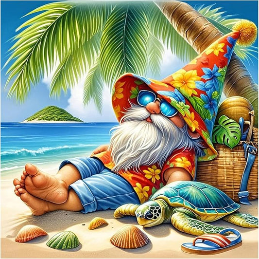 AMORARS Gnome Diamond Painting Kit for Adults, 5D Beach Gnome Diamond Art Beginners - DIY Full Diamond Dot Gem Art Paintings, Gifts,Suitable Home Wall Arts and Craft Paint Kits, 12x12Inch