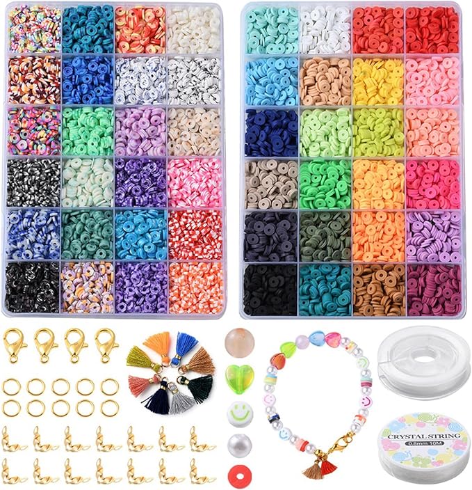 Echoed Elegance Clay Beads 2 Boxes Bracelet Making Kit, 8042 pcs Beads for Jewelry Making, Round Letter Beads with Charm and Elastic Strings, Friendship Bracelets Holiday Gifts for Girls Adults