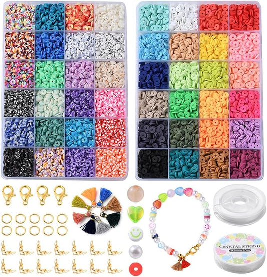 Echoed Elegance Clay Beads 2 Boxes Bracelet Making Kit, 8042 pcs Beads for Jewelry Making, Round Letter Beads with Charm and Elastic Strings, Friendship Bracelets Holiday Gifts for Girls Adults