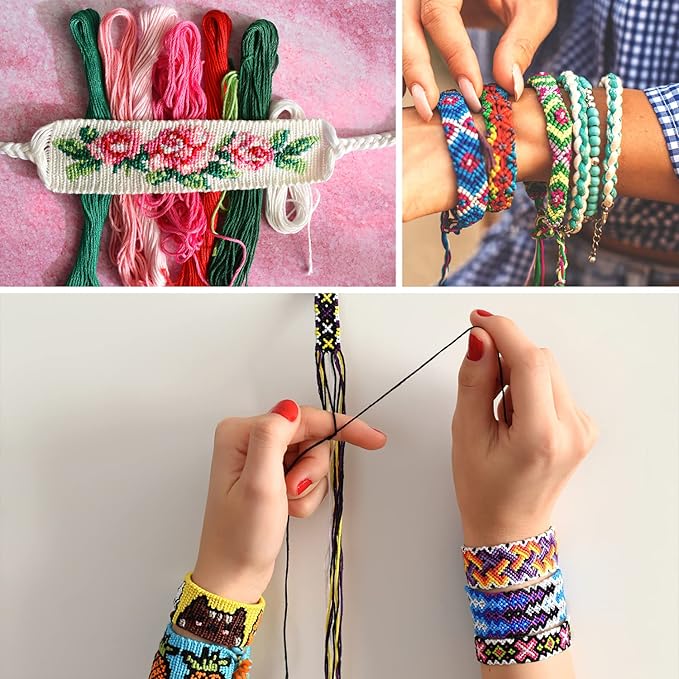 VICOVI Friendship Bracelet String Kits, 100 Colors Embroidery Floss and 15 Skeins White & 15 Skeins Black Color, 10 Pcs Plastic Floss Bobbins for Cross Stitch Threads Bracelet Yarn Craft Floss