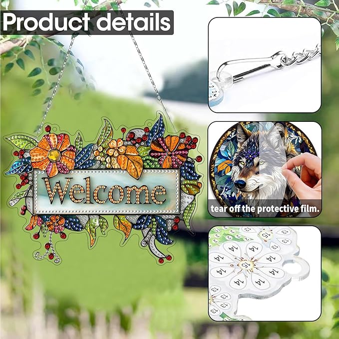 SKRYUIE Flower Hanging Diamond Art Kits for Adults Pendant Suncatcher, Special Shaped Crystal DIY Pearl Diamond Painting Kit, Gift for Mother Spring Summer Window Wreath Decor 7.48 x 7.32 Inch A34