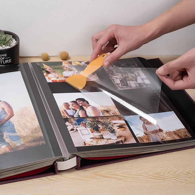 Large Photo Album Self Adhesive 4x6 5x7 3x5 8x10 Scrapbook Magnetic Album DIY Scrap Book Length 13 x Width 12.8 (Inches) 120 Black Sticky Pages Linen Cover DIY Photo Album(Purple)