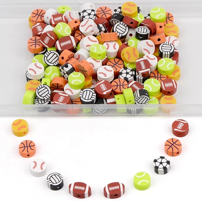 180 Pcs Sports Ball Polymer Clay Beads for Friendship Bracelets, Spacer Beads Supplies for DIY Earring Necklace Jewelry Making
