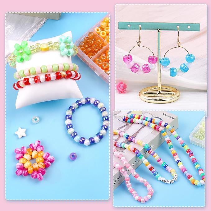 Pubiseed 3000pcs 72 Colors Pony Beads for Bracelet Making Kit, 2000pcs Kandi Bead and 700pcs A-Z Square Letter for Friendship Bracelet Kit, 200 pcs Plastic Bead for Adults Jewelry Making Crafts