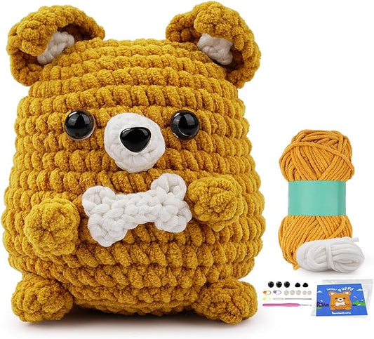 Vanttokeey Crochet Kit for Beginners, Animal Amigurumi Crochet Kits Included, Step-by-Step Video Tutorials, Beginner Crochet Kit for Adults and Kids, DIY Easy Crochet Crafts (Puppy)