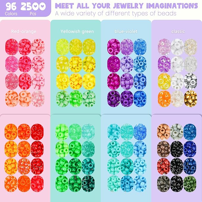 Gionlion 96 Colors 3550 Pcs Pony Beads Bracelet Making Kit, 5 Boxes Friendship Bracelet Kit with Letter Beads 6x9mm Rainbow Kandi Bead for Bracelets Jewelry Keychain Making Kit, Crafts Gifts