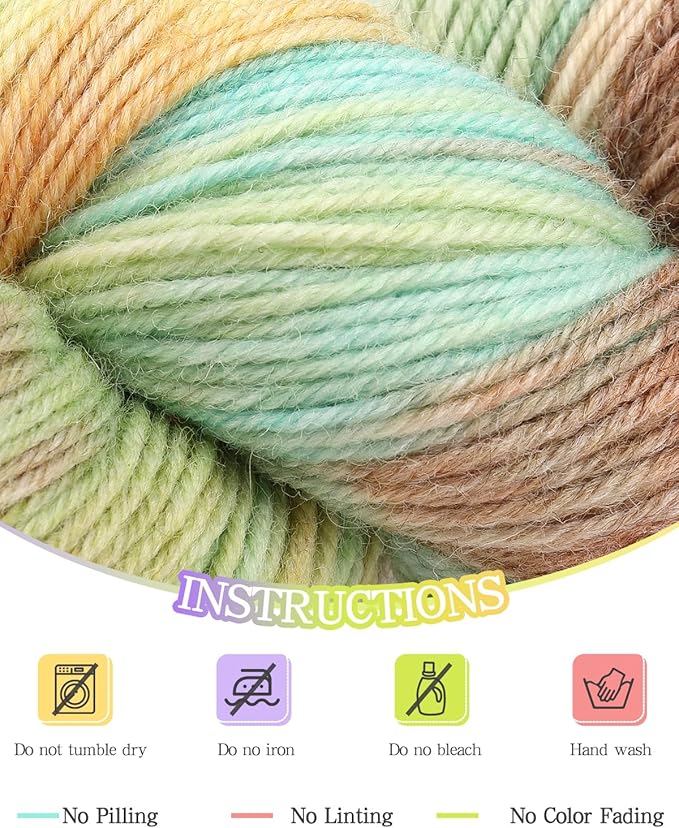 Katech Wool Yarn for Crocheting- 10.58 oz/ 300g Gradient Yarn Wool 52%, Cashmere 10%, Polyester 38%, 885 yds/ 810m Multi Colored Yarns Cashmere Yarns for Knitting Socks Sweater Shawl-Green Brown