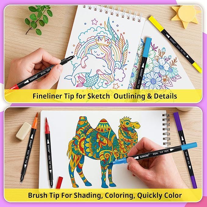 36 Colors Dual Brush Marker Pens, Art Marker Set with Brush and Fineliner Tip for Adults Coloring Books, Journaling, Note Taking