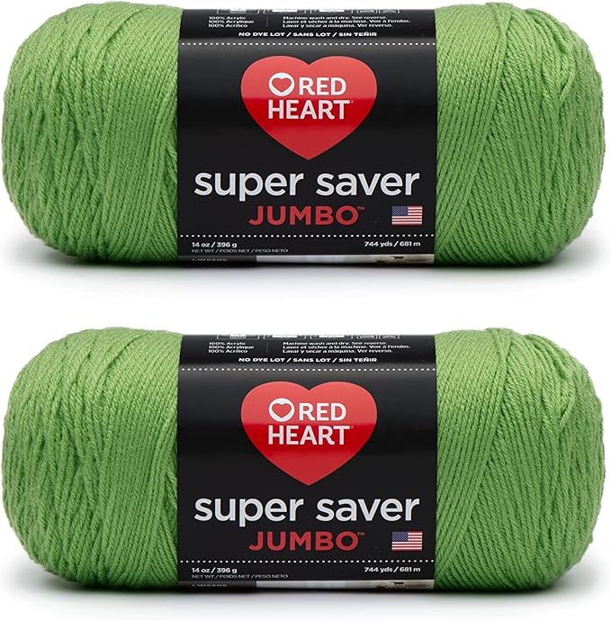 Red Heart Super Saver Jumbo Spring Green Yarn - 2 Pack of 396g/14oz - Acrylic - 4 Medium (Worsted) - 744 Yards - Knitting/Crochet