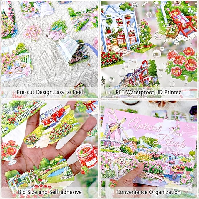 Large Spring Landscape PET Sticker Book for Journaling, 20 Sheets Transparent Pre-Cut Scenery Stickers for Scrapbooking Supplies, Collage Decorative, 9.25 x 6.58 inches