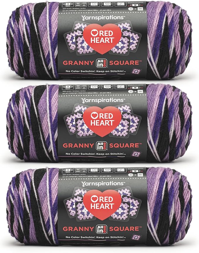 Red Heart All in One Granny Square Grape Granny 3 Pack of 250g Yarn
