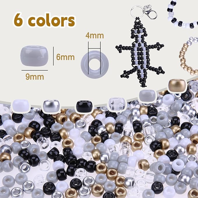 megoogo 1000pcs black and white pony beads bulk for bracelets making neutral bracelet beads for crafts hair beads for braids diy crafts home party decorations