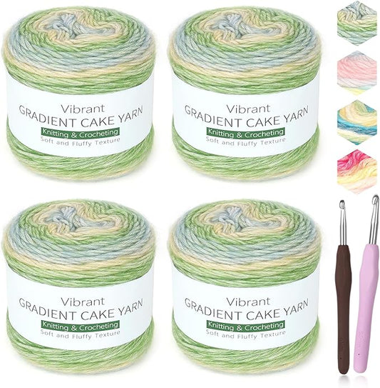 Katech Yarn for Crocheting-Gradient Cake Yarn-4x100g 60% Cotton 30% Acrylic 10% Wool-Ombré Multicolor Soft Rainbow Cotton Crochet Yarn for Scarves, Shawls, Blankets, and Garments(F)