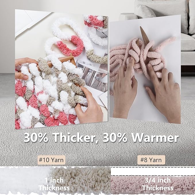 Chunky Yarn for Hand Knitting - #10 Chunky Chenille Blanket Yarn, Jumbo Big Thick Chunky Yarns for Crocheting, Tie Dye Bulky Knit Yarns, 8 Skein (25 yds 8 oz Each Skein), Khaki & Rose & White