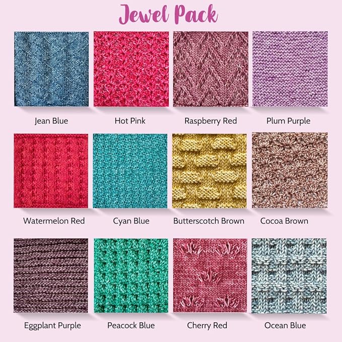 Cotton to The Core Cotton Yarn for Crocheting, 12-Pack (1704 Yds / 600G), Free Patterns, Beginners Friendly - Soft Baby Yarn for Knitting - 3 DK Light Worsted Weight - Jewel Pack