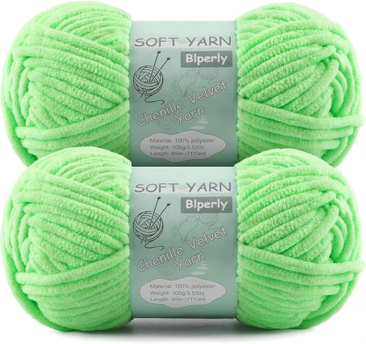 Chunky Chenille Yarn Velvet Soft Super Bulky Size 6 for Crocheting Knitting, Baby Blanket Yarn, 100g 71 Yds per Skein, Easy to Use for Scarves, Amigurumi, Crafts (2, Aqua Green)