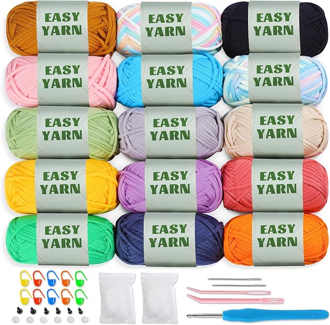 15x50g (26.4Oz) Yarn for Crocheting and Knitting, 15x87yds Beginner Crochet Easy Cotton Yarn for Beginners with Easy-to-See Stitches, Worsted-Weight Medium #4 - Cotton-Nylon Blend
