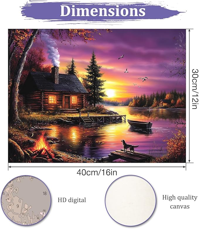 MAXBYE Lake House Paint By Numbers Kits for Adults Beginner, Autumn Landscape Adult Paint By Number On Canvas, Easy Oil Painting Kits for Home Wall Decor Gift 16x20 Inch