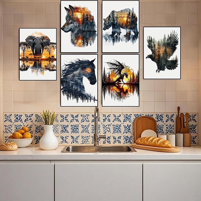 igoodom 6 Pack Animal Diamond Art Kits for Adults, Diamond Painting Kit, Full Drill Round Diamond Art Kits, DIY Gem Art and Crafts for Home Wall Decor Gift 9.8x13.7inch
