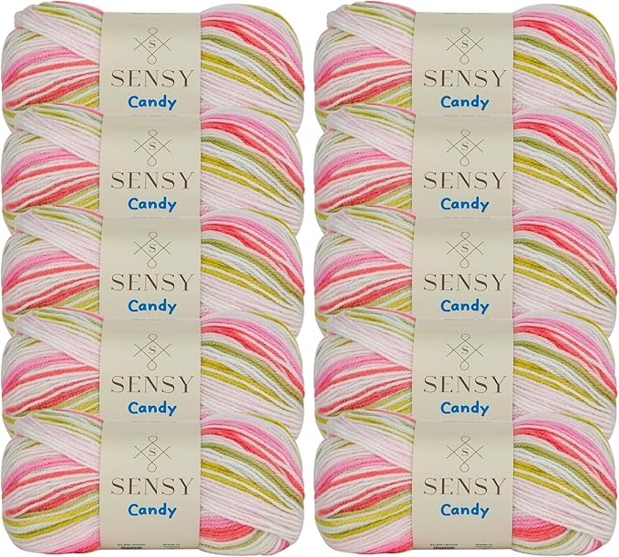 Sensy Candy Yarn - 10 Skeins, 3.5 oz, 251 Yards, Multicolor for Crocheting and Knitting, Light Gauge 3