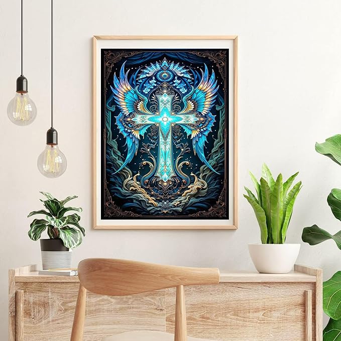 igoodom Cross Diamond Art Kits for Adults, Religion Diamond Painting Kit, Full Drill Round Diamond Art Kits, DIY Gem Art and Crafts for Home Wall Decor Gift 12x16inch