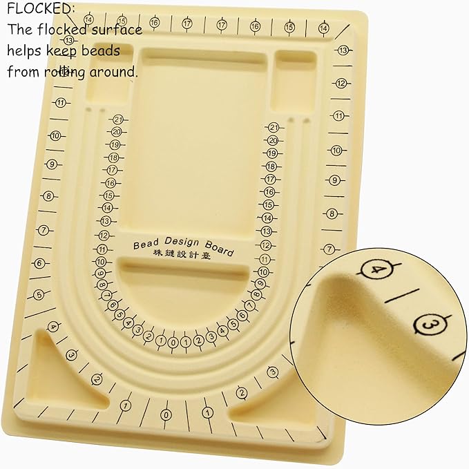 H&W Yellow Bead Board with Flock, 9.5 by 12.9-inch, Design Beading Board Tray DIY Craft Tool for Girl and Necklace Beading Jewelry Designer