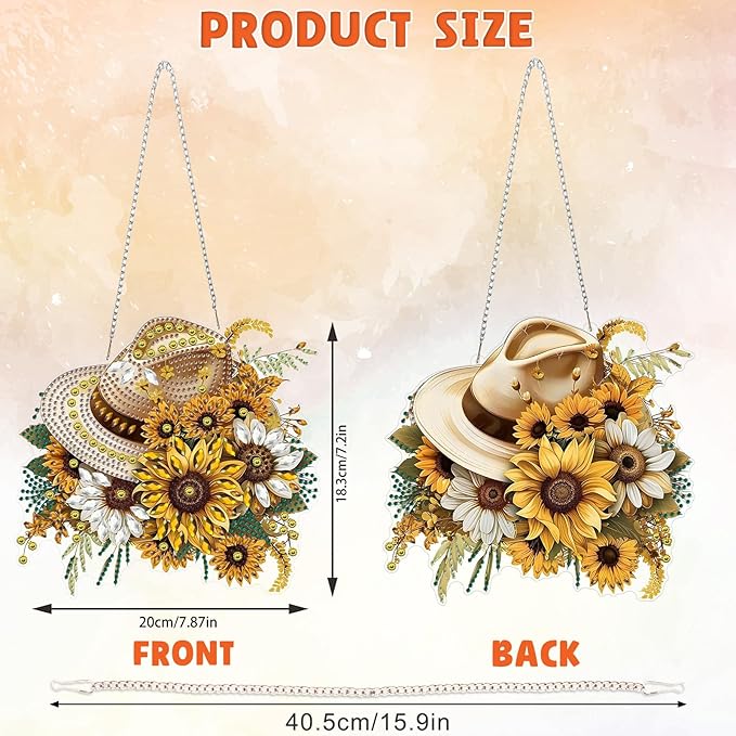 DOMROM Sunflower Diamond Art Hanging Kits for Adults Beginners, Special Shaped Crystal Diamond Painting Sunflower Pendant, DIY Diamond Art Suncatchers Flower for Home Garden Wall Decor Gift