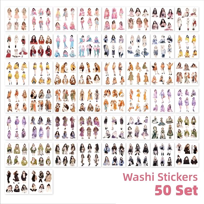 Animated Beautiful Female Themes Sticker Scrapbooking Supplies for Junk Journal, 50 Sheets Washi Stickers - Vintage Journaling Stickers, Ephemera Sticker Book Pre Cut(TZ-005-007)