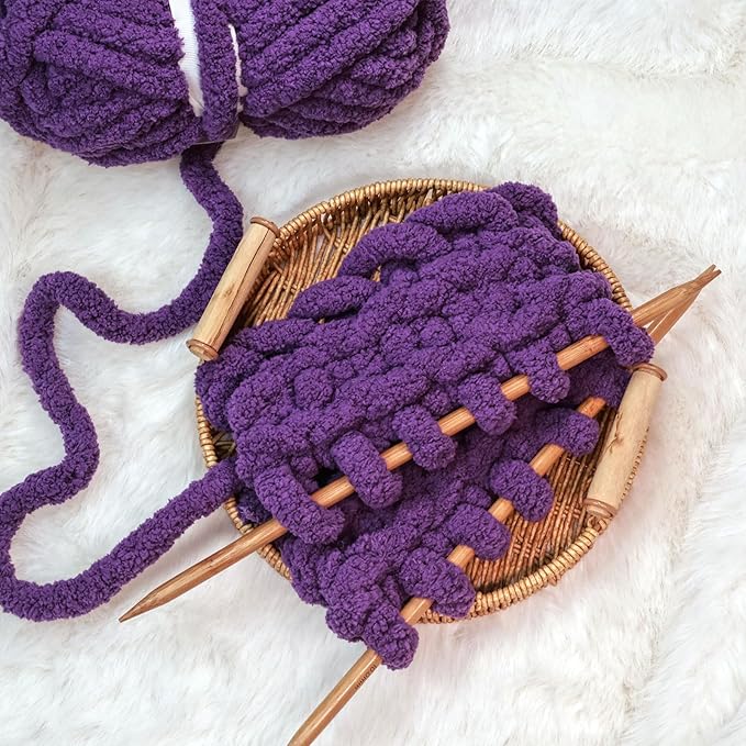 Purple Chunky Chenille Yarn for Crocheting Bulky Thick Fluffy Yarn for Knitting,Super Bulky Hand Blanket, Soft Plush Yarn Crochet Carpet/Scarf/Cushion/ 8 Jumbo Pack(63.76oz/197.68yd