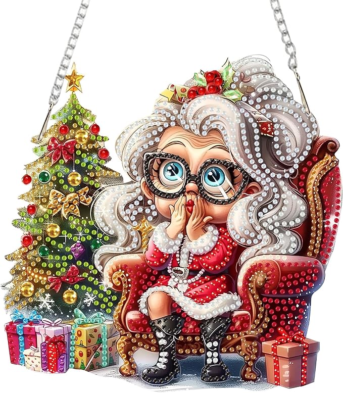 SENQAO Christmas Diamond Art Hanging Kits for Adults Kids, Grandma Diamond Art Suncatchers, 5D Special Shape Diamond Painting Pendant Window Ornament Gifts for Home Door Wall Decor