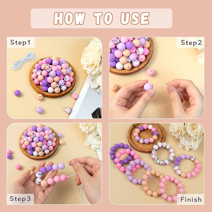 120 Pcs 15mm Silicone Beads for Keychain Making Bracelets Pink Black Leopard Print 6 Mixed Colors Silicone Round Beads Bulk for Crafts Pens Making