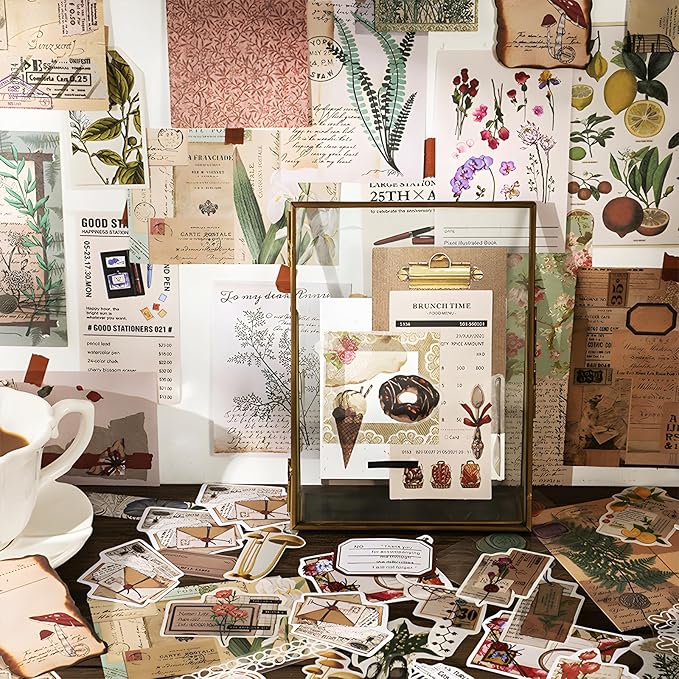Teniinet 260 PCS Vintage Scrapbooking Supplies Aesthetic Journaling Kit,Large Collection for Bullet Junk Journals,Arts Craft Collage,Ephemera Adults,Beginners,Girls Teenage School Style(Flowers)