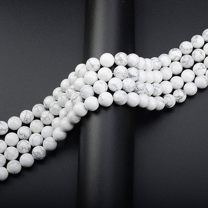 LPBeads 80Pcs Polished 10mm Round Natural Howlite Gemstone Loose Beads with Stretch Cord for Jewelry Making Bracelets