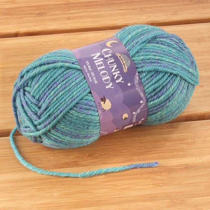 JubileeYarn Chunky Melody Yarn - 100g/Skein Bulky Wool Blend - Beachfront Blue - 2 Skeins