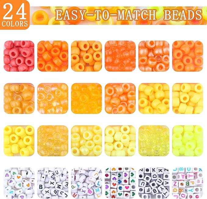 XIANNVXI 24Colours Yellow Pony Beads for Bracelet 720pcs Letter Yellow Pony Beaded for Jewelry Crafts Bracelet
