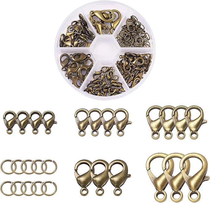 PH PandaHall Pandahall 1 Set Jewelry Making Kit with Zinc Alloy Lobster Claw Clasps and Open Jump Rings for Bracelet Necklace Jewelry Making (Antique Bronze), PALLOY-X0004-AB-NF-B-Yilisi