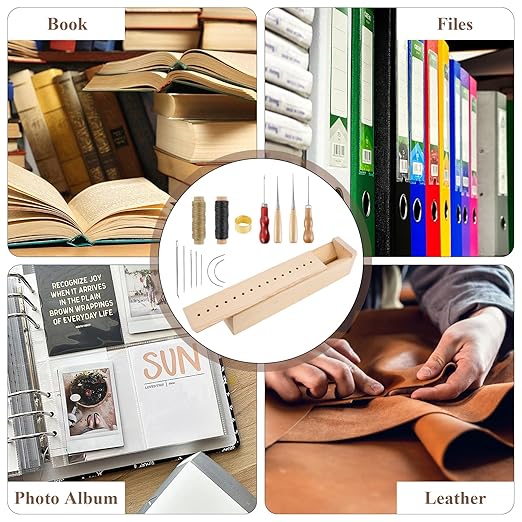 Wood Book Binding Cradle, Book Binding Kits Include Bookbinding Awl, Waxed Thread, Needle, Portable and Easy Store Hole Punching Supplies for DIY Crafts Scrapbook