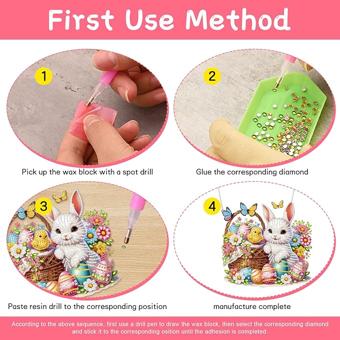 Ksheria Easter Diamond Art Hanging Kits for Adults, DIY Special Shape Crystal Diamond Painting Decor, Acrylic 5D Bunny Window Pendent, Gem Art Hanging Kits for Beginners Gift Wall Door, 9x7.5 Inch