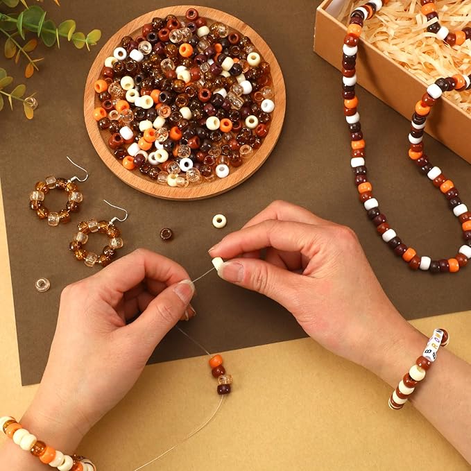 UPINS 1200 Pcs Brown Pony Beads for Jewelry Making DIY Crafts Party Decoration Necklace Friendship Bracelets Romantic Accessories (8 Colors)
