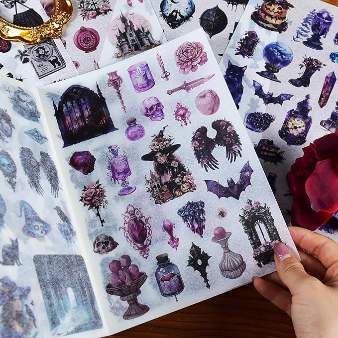 DAPUTOU 550PCS Vintage Scrapbook Stickers Books 24Sheets Vintage Butterfly Garden Flowers Gothic Stickers Kit for Scrapbooking Supplies Aesthetic Junk Journal Journaling Craft Halloween