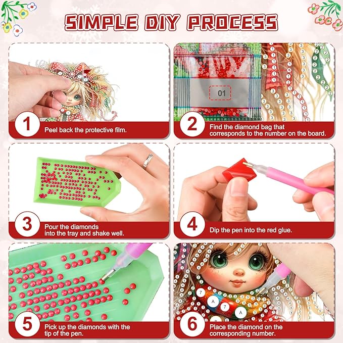 KEYIFA Christmas Diamond Painting Kit, DIY Cute Diamond Art for Adults, Diamonds Painting Pendant Special Shaped Rhinestone Window Hanging Ornaments Home Garden Wall Door Decoration, 20cm Width