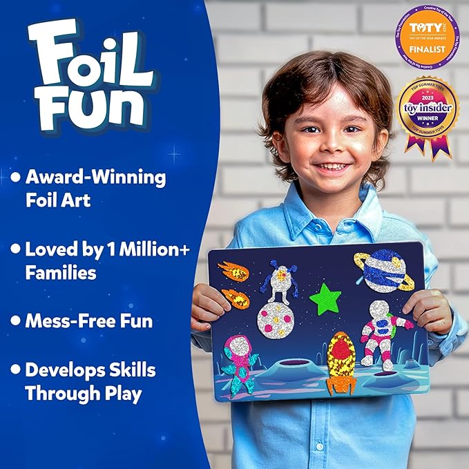 skillmatics foil fun - space, no mess art for kids, craft kits & supplies, diy creative activity, travel toys, gifts for boys & girls ages 4, 5, 6, 7, 8, 9