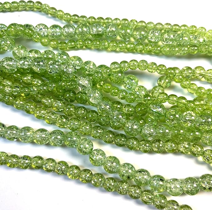 Glass Beads for Jewelry Making, 315Pcs Crackle Round 6/8/10mm Crystal Beads for Bracelet Craft Necklace Earring Making Wine Charms Wind Chimes, Apple Green Color