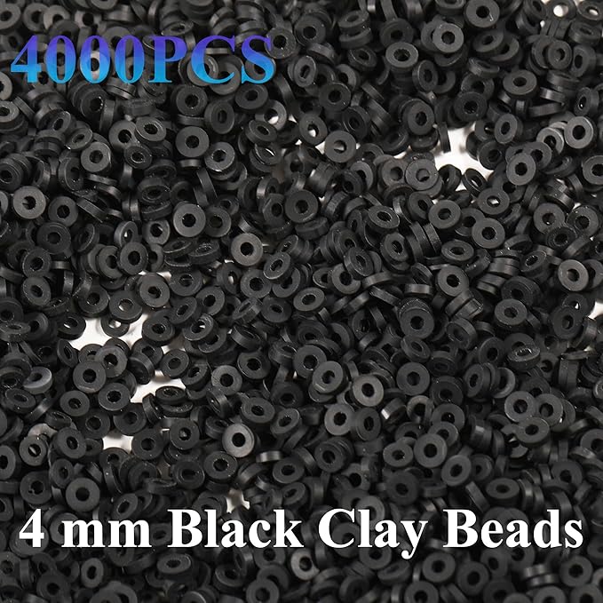 4000 Pcs Clay Beads for Bracelets Making, Polymer Spacer Flat DIY for Jewelry Necklace Earring Making Kit, Preppy Aesthetic Heishi Heshie Thin Disk Beads Assortments Set 4 6 8MM (BK-11-18, 4MM)