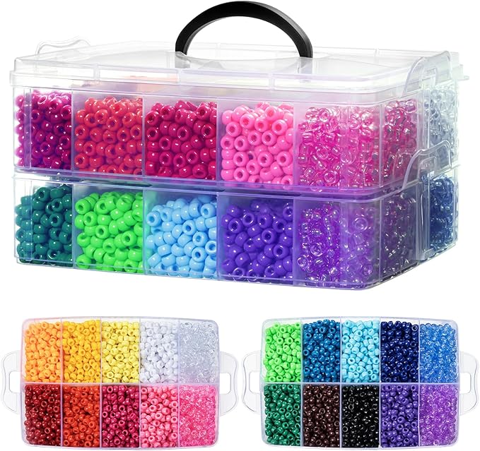 Simetufy 7200Pcs Pony Beads Bulk, 20 Assorted Colors 6x9MM Kandi Beads Kit for Bracelet Making Hair Braiding Jewelry Key Chains DIY Crafts Christmas Gifts (Stack Box)
