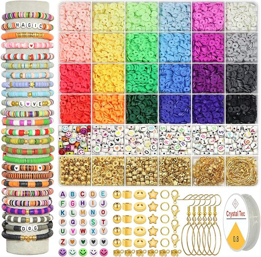 WANSPOORTS 6000+pcs 24Color Polymer Clay Beads Charms Friendship Bracelet Necklace Earring Jewelry Making kit, Accessories for Arts Crafts DIY Gifts for Women Girls